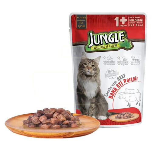 Jungle Pouch Yetişkin Kedı  Dana Eti Parçalı 100