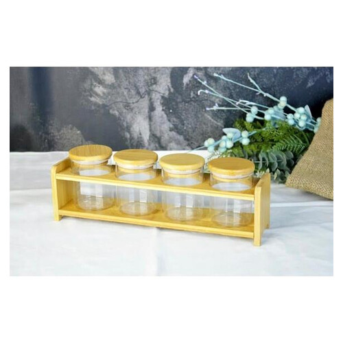 Paçi Alisa Kare 4 Parça Bambu Standlı Baharatlık