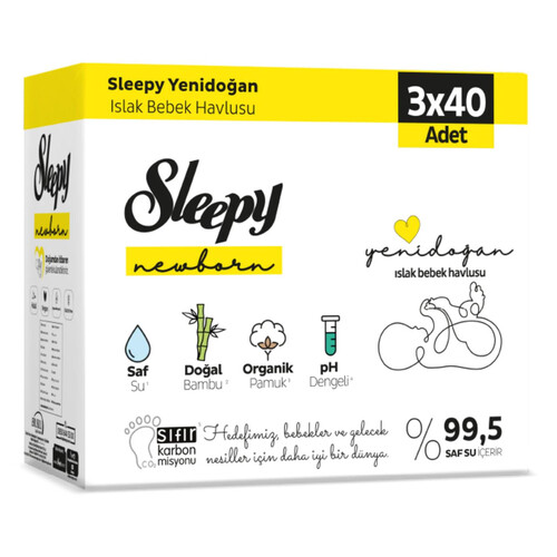 Sleepy Bio Natural Yeni Doğan 3*40 Islak Havlu
