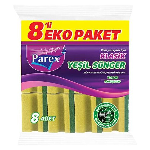 Parex Klasik Yeşil Sünger Ekonomik Paket 8'li